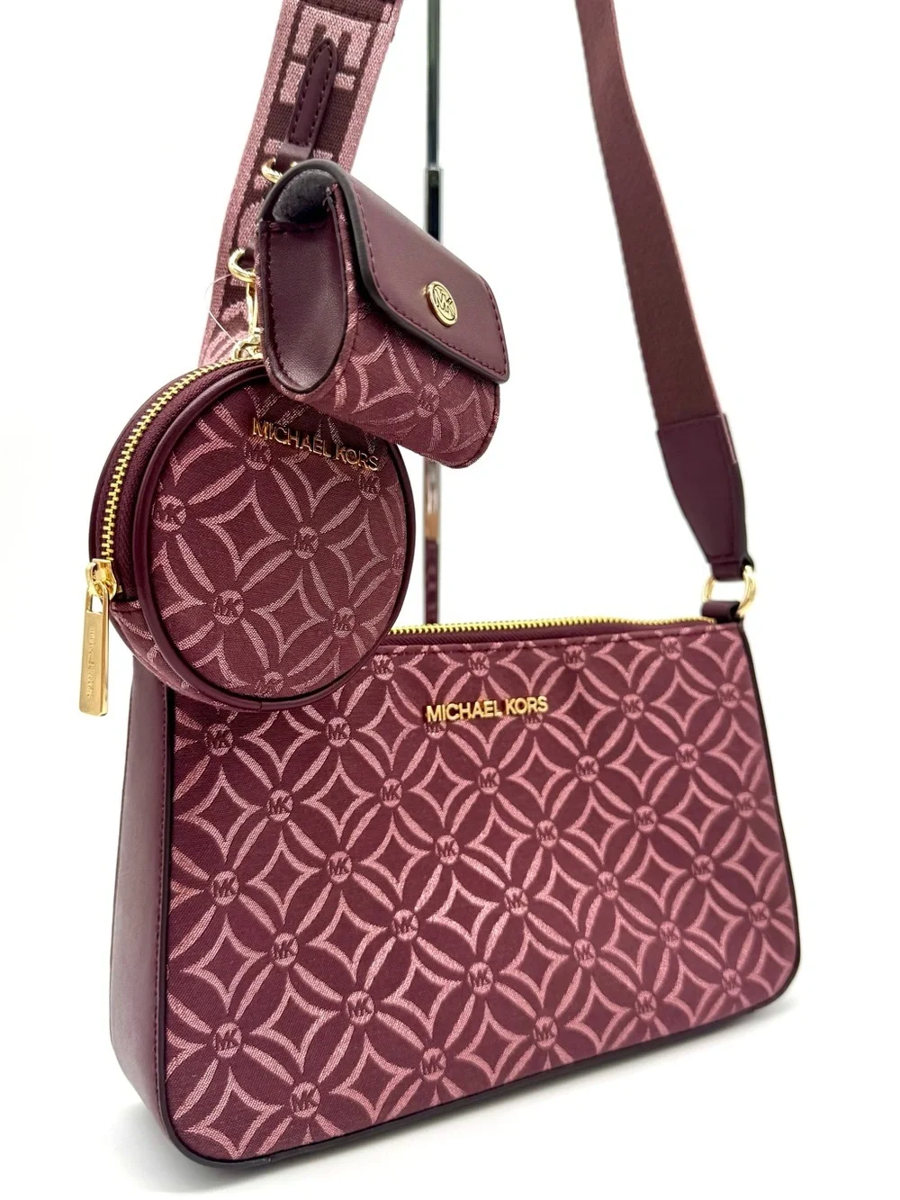 Michael Kors Jet Set Logo Crossbody Bag with Case for Apple AirPods Pro Ox Blood